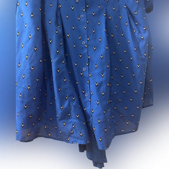 Royal Blue Babydoll Womens Dress with black and white Geometric Design - Picture 5 of 7